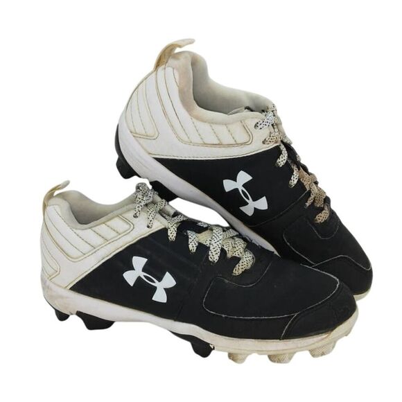 Under Armour Leadoff Boy's Pre-owned Black & White Baseball Cleats - sz. 3Y - Picture 1 of 6